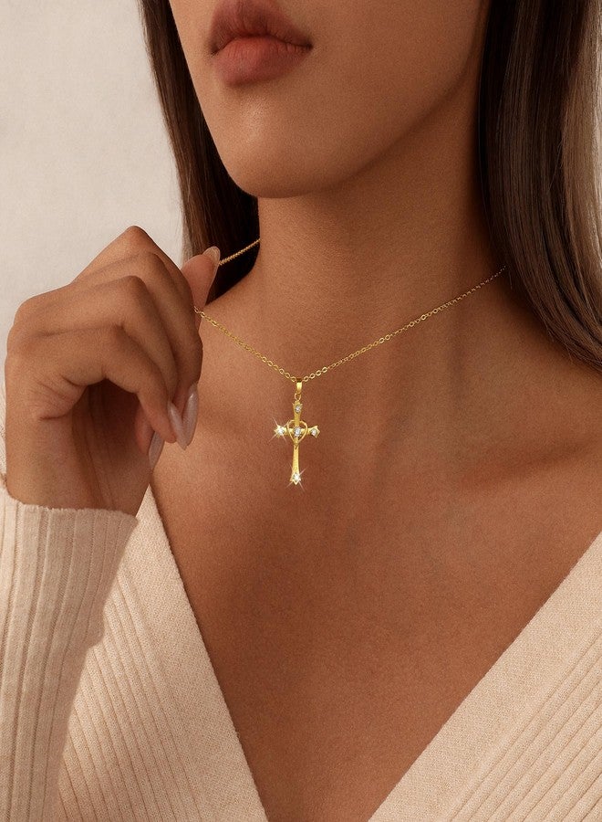 BBV Cross Necklace for Women Dainty Gold Plated O-Link Chain with CZ Heart Cross Pendant Non-Tarnish Trendy Minimalist Choker Necklace Easter Christian Baptism Faith Jewelry Gift - Image 2